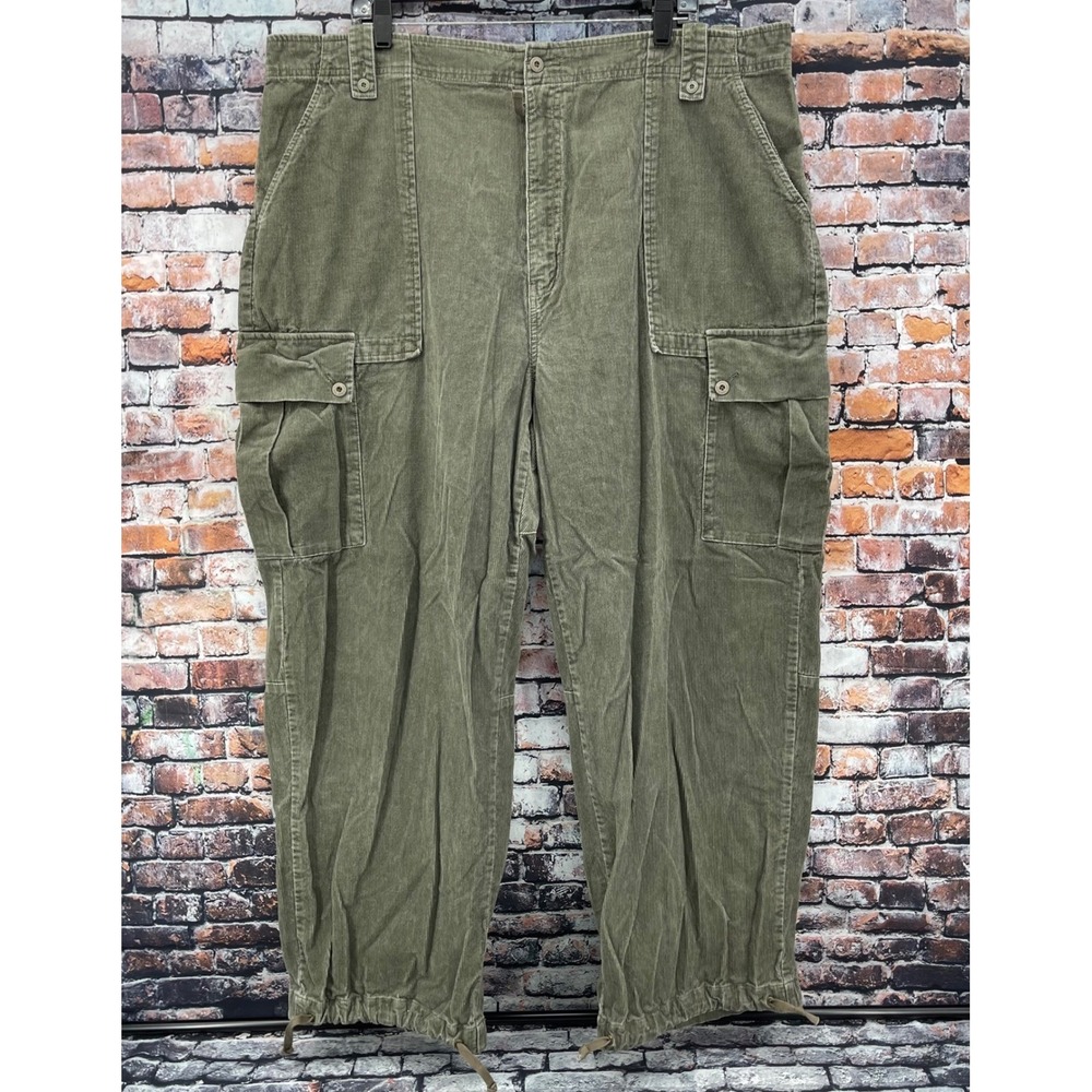 Timberland Mens 42 Olive Green Corduroy Relaxed Fit Cargo Pants Drawstring Hem